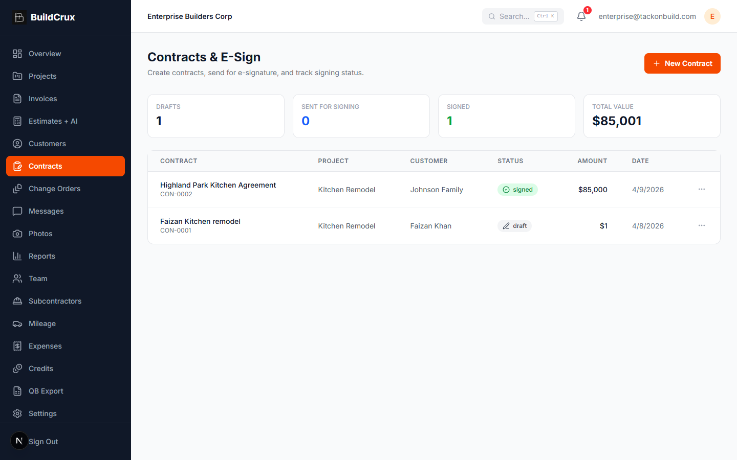Contracts screenshot