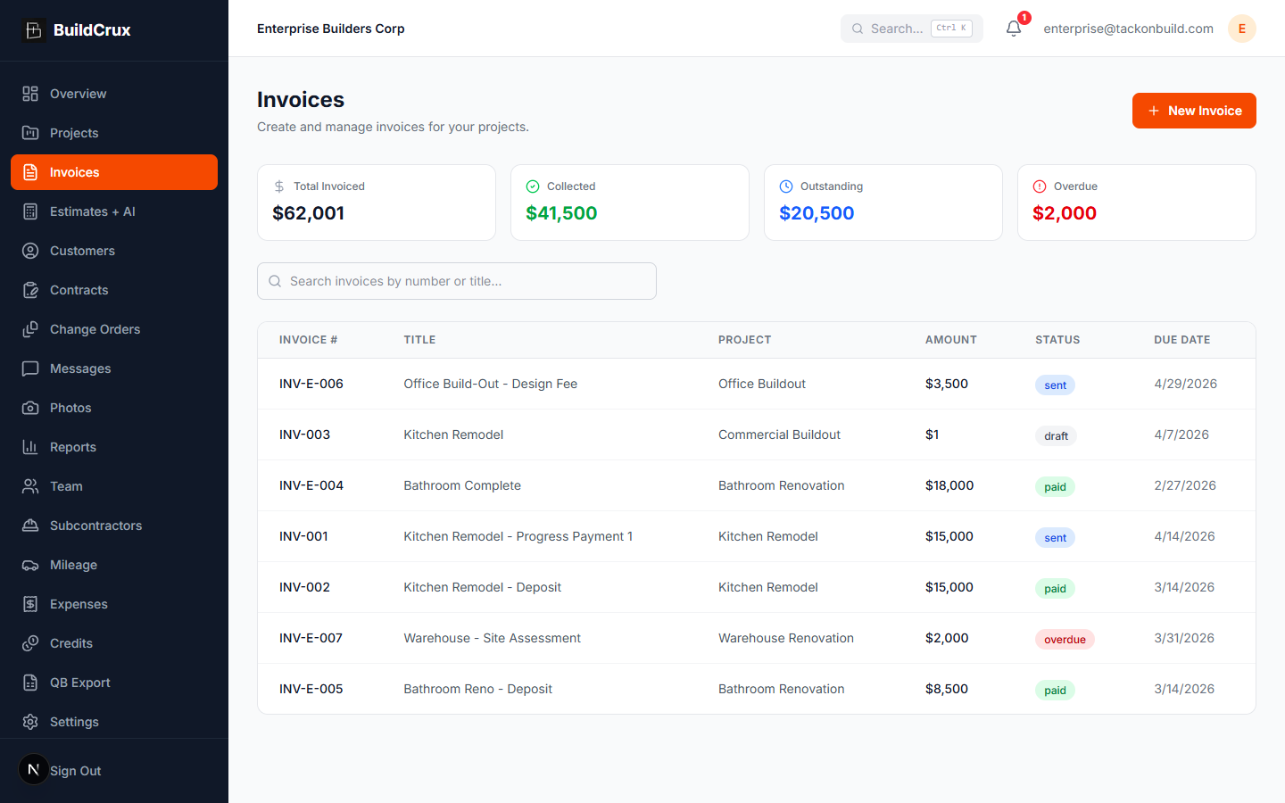 Invoices screenshot