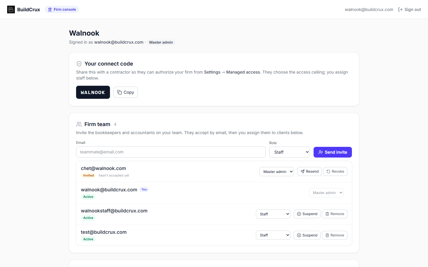 Bookkeeper & Managed-Service Access — live product screenshot