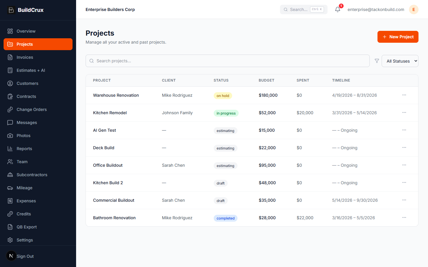 Projects screenshot