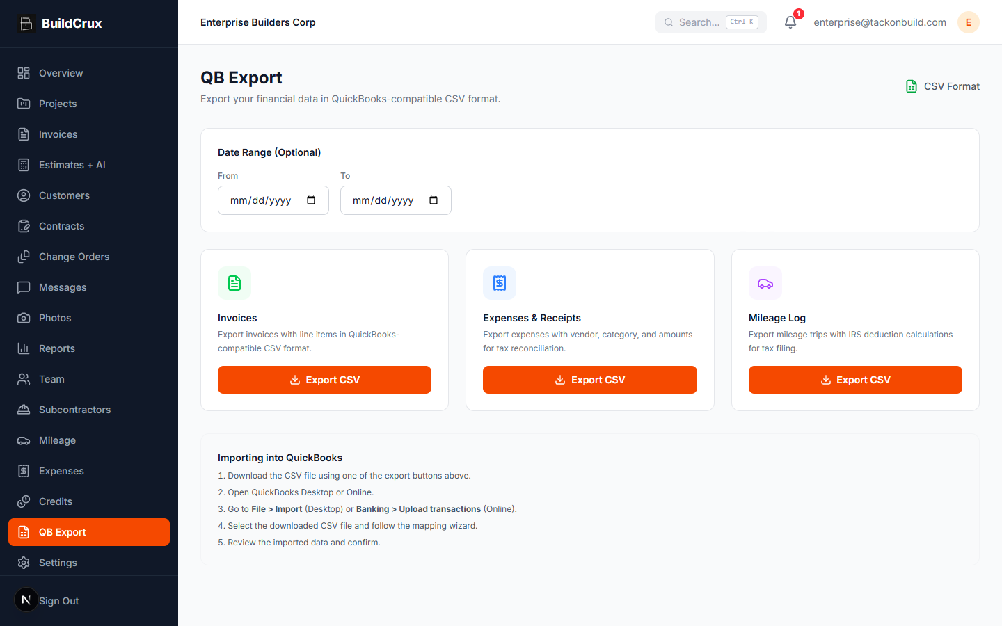 QB Export screenshot