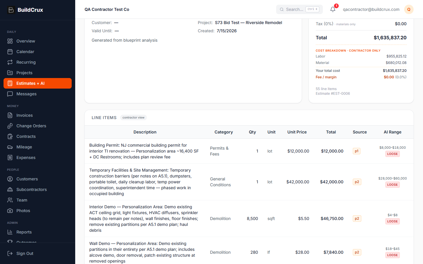 Visual Takeoff & Plan-Source Provenance — live product screenshot